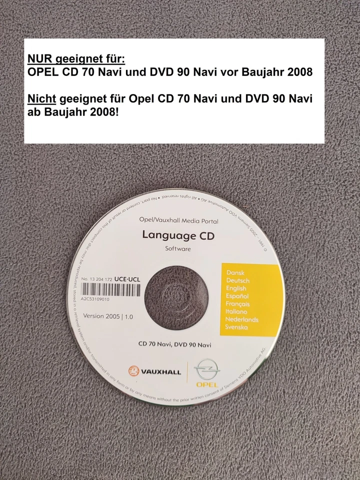 OPEL Sprachen Language CD für CD 70 Navi & DVD 90 Navi OPEL VOR BAUJAHR 2008 - Bild 1 von 3