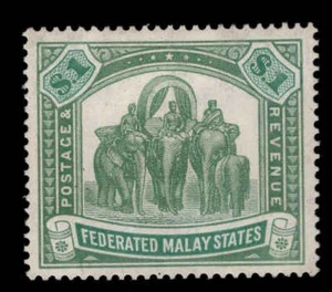 MALAYA Scott 73a Mint Hinged, MH* $1 1926 Elephants and Howdah stamp with wmk 4 - Picture 1 of 2