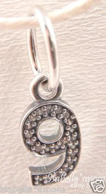 Nummer 9 Nine Authentisch Pandora Sterlingsilber/Cz Anhänger Dangle-Charm Neu - Bild 1 von 3