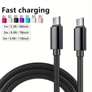Cable de carga 1m 2m 3m USB-C 3A 60W datos para Samsung Huawei Xiaomi iPhone 15 16 NUEVO - Imagen 1 de 14