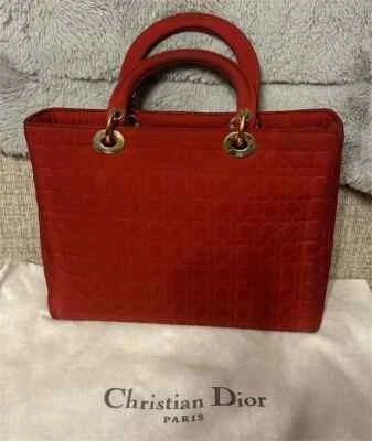 Dior Lady Dior Handbag Purse Canage Nylon canvas RED Medium Vintagewith dust bag - Image 1 of 4