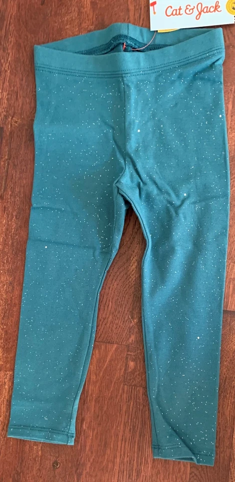 NWT Cat & Jack Toddler Girls' Teal with Sparkle Leggings, size 2T or 3T - Image 1 of 1