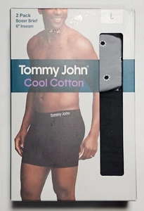 Tommy John Cool Cotton 6-Inch Boxer Brief - Large - Jumbo Sky Bud / Black 2 Pack - Picture 1 of 2