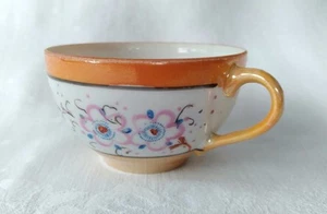 Vintage Lusterware China Tea Cup Glossy Iridescent Pink Blue Floral 1 Side Japan - Picture 1 of 12