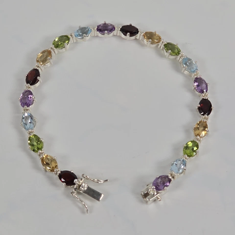 Sterling Silver Multi Gemstone Tennis Bracelet QVC Garnet Topaz Citrine Peridot - Image 1 of 4