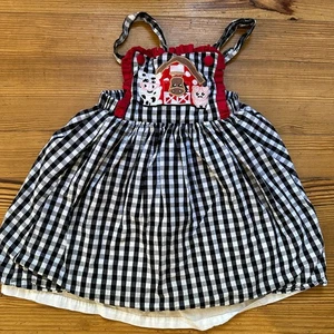 Lil Cactus black white checkered red farm animal embroidered dress SIZE 4T - Picture 1 of 4
