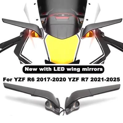 For Yamaha YZF R6 R7 Rearview Rear View Side Mirrors With LED Turn Signal Light - Image 1 of 4