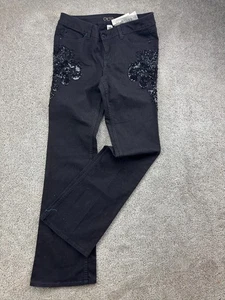 Cache Jeans Damen 6 schwarz Boot Cut Mid Rise Pailletten verziert Vintage Neu mit Etikett - Bild 1 von 16