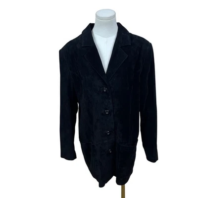 Valerie Stevens Womens Black Suede Blazer Silky Suede Single-Breasted Size 16 - Image 1 of 4