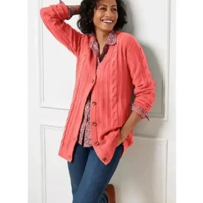 Talbots ¡FAB! Cárdigan tejido con botones en V con toques de suéter de lana en salmón S Foto 1 de 4