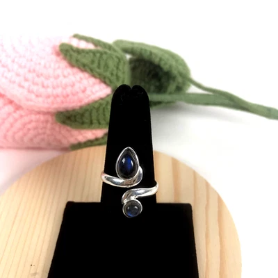 Anillo de plata de ley 925 y piedras preciosas de labradorita - estilo envolvente de piedra doble - talla 9 Foto 1 de 4