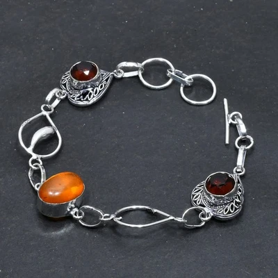 Pulsera Joyería Cornalina, Granate Hecha a Mano 7-8" Z808 Foto 1 de 3