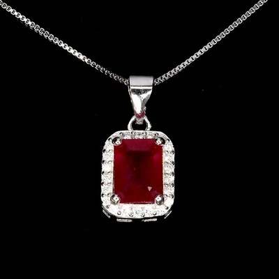 925 Sterling Silver Necklace Octagon Ruby 8x6mm Natural Gemstone Jewelry 18 Inch - Image 1 of 4