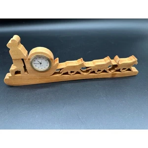 Wood Sled Dog Team Desk Clock Alaska Theme Quartz Display Piece Iditarod Mushing - Picture 1 of 5
