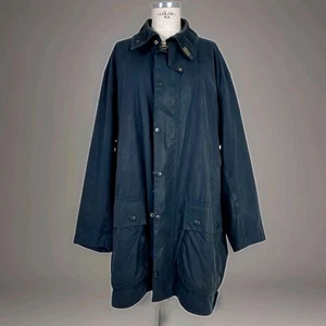 Vintage 90s BARBOUR BORDER Herren Jacke Wachs Wax Navy Blau Innen Check Gr. XL - Bild 1 von 8