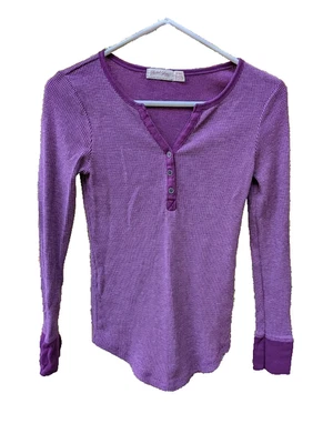 Womens Vintage Y2K 2010 Henley Top Size XS Waffle Thermal Bella Swan V Neck - Image 1 of 4
