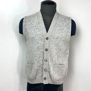 Vintage 80 Jantzen Men Gray Wool Vest Lg Button Front Pockets Grandpa Preppy USA - Picture 1 of 13
