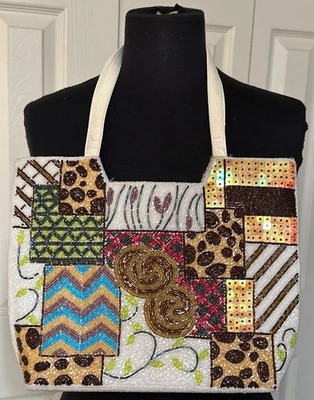 Bolso de hombro colorido con cuentas sin marca con forro de seda (JUSTO-Ver fotos) 9" de altura Foto 1 de 4