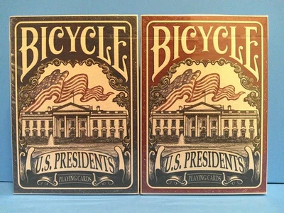 DOS NUEVAS BARAJAS SELLADAS DE BICICLETA PRESIDENTES DE ESTADOS UNIDOS CARTAS EN RELIEVE CÍRCULO SELLO Foto 1 de 4