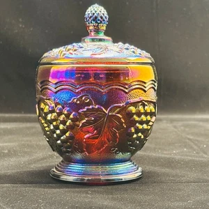 Imperial Glass Carnival Covered Bowl or Candy Dish Grape Pattern - Picture 1 of 8