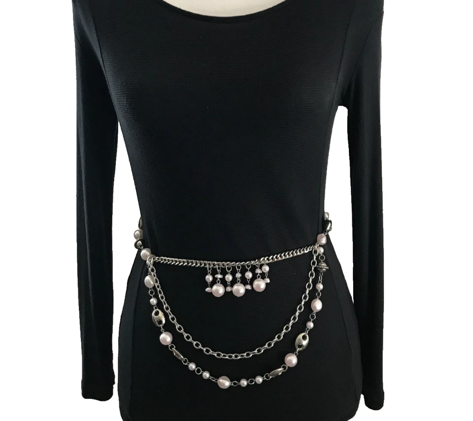 Женская цепочка ремень серебро XS-S Swag металлический бисер розовый искусственный жемчуг бант женщины - Изображение 1 из 4