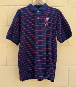 US Olympic Mens 1996 Tasmanian Devil Taz Short Sleeve Striped Polo Shirt Size L - Afbeelding 1 van 4