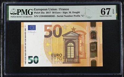 Euro 50 Euro 2017 France P 23 u Superb Gem UNC PMG 67 EPQ - Image 1 of 3