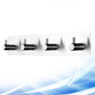  Adhesive Hooks Rail Stainless Steel 4-Hook Rack Bath Towel Hook Sticky Bathroom - Image 1 of 4