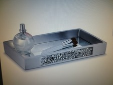 Dwellza Silver Mosaic Vanity Mirror Tray Dresser Bath Perfume Jewelry Makeup