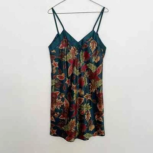 NEW Go Softly Cami Dress Womens Size Medium Green Red Leaf Print Mini Slip - Picture 1 of 6