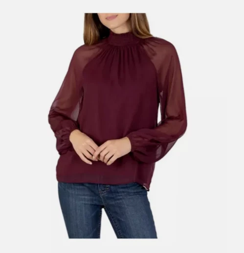 Joie Women's Long Sleeve Smocked Top Deep Wine Large