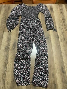 Jessica Simpson Jumpsuit, Girls Large Black Pink White Green Floral Long Sleeve - Picture 1 of 8