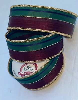 Новая из старых запасов лента Offray Ribbon Treasures в полоску атласный вид лента с краями проволоки ~ 3 ярда - Изображение 1 из 4