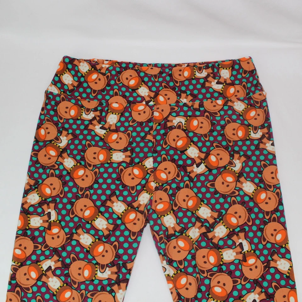 LulaRoe Rudolph Leggings Tall and Curvy Purple with Green Polka Dots - Image 1 of 4