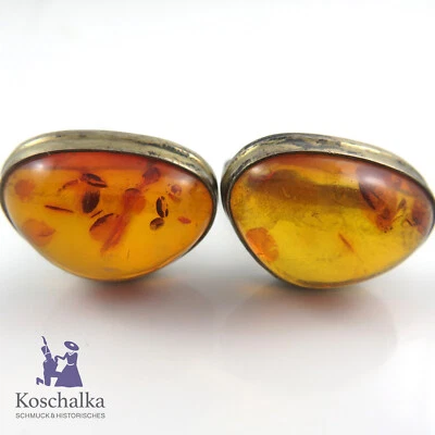 Vintage 835er Silber elegante Bernstein Manschettenknöpfe, Handarbeit (E3438) - Bild 1 von 4