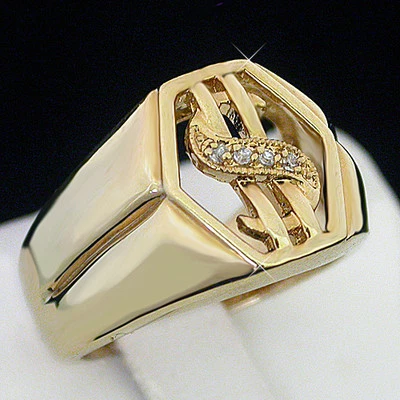Mens $ DOLLAR LUCKY LAS VEGAS 14K GOLD Layered RING + LIFETIME GUARANTEE | BLING - Image 1 of 3