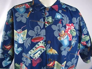Hilo Hattie Hawaiihemd Knopfleiste Aloha Eimer Strand Fisch Stange Netz Large - Bild 1 von 8
