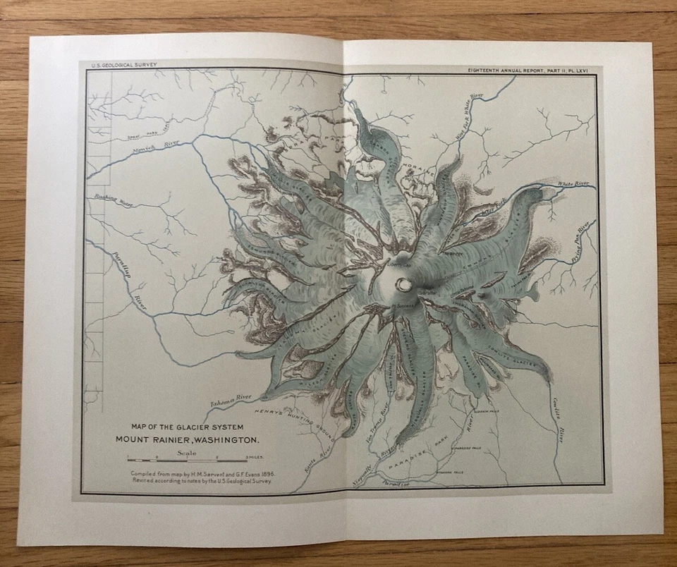 Mount Rainier glacier System, Washington Antique, ￼USGS Topo Map - Image 1 of 4