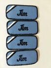 "Jim " (4) Cloth Uniform Embroidered Name Tags Blue On Blue. Lot #111