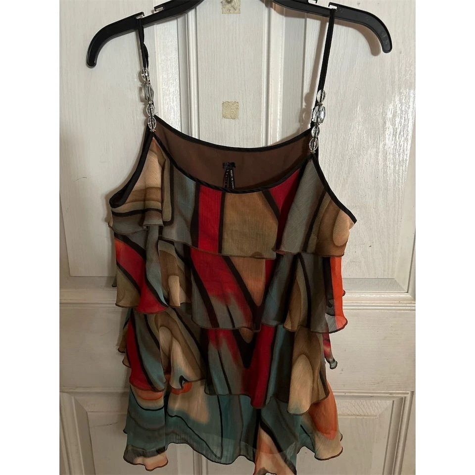 Top camisola con correa de espagueti y volantes multicolor para mujer lapislázuli M Foto 1 de 4