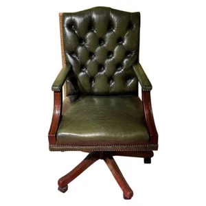 Q' Chesterfield Vintage Captain's Bürostuhl aus grünem Leder - Bild 1 von 12