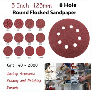 5"125mm Sanding Discs Hook Loop 8Hole Orbital Sander Paper Sandpaper 40-2000Grit - Picture 1 of 20