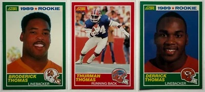 DEREK THOMAS  THURMAN THOMAS BRODERICK THOMAS 1989 SCORE FOOTBALL RC ROOKIE CARD - Image 1 of 2