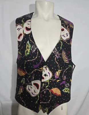 Chaleco Mardi Gras Audaz Brillante Teatro y Dolor Mardi Gras Máscara Estampado Talla Grande Foto 1 de 4