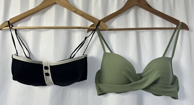 Huit8 Women's Underwired Padded Bikini Tops 34D Black Green Set - Image 1 of 4