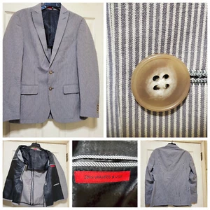 John Varvatos Blazer Mens 36 Brown Striped Seersucker Jacket Preppy Sport Coat - Picture 1 of 15