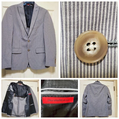 Blazer John Varvatos Para Hombres 36 Marrón Rayas Seersucker Chaqueta Preppy Abrigo Deportivo Foto 1 de 4