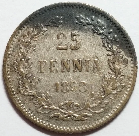Finland 1898 L Silver 25 Pennia Nicholas II KM# 6 free shipping Cover