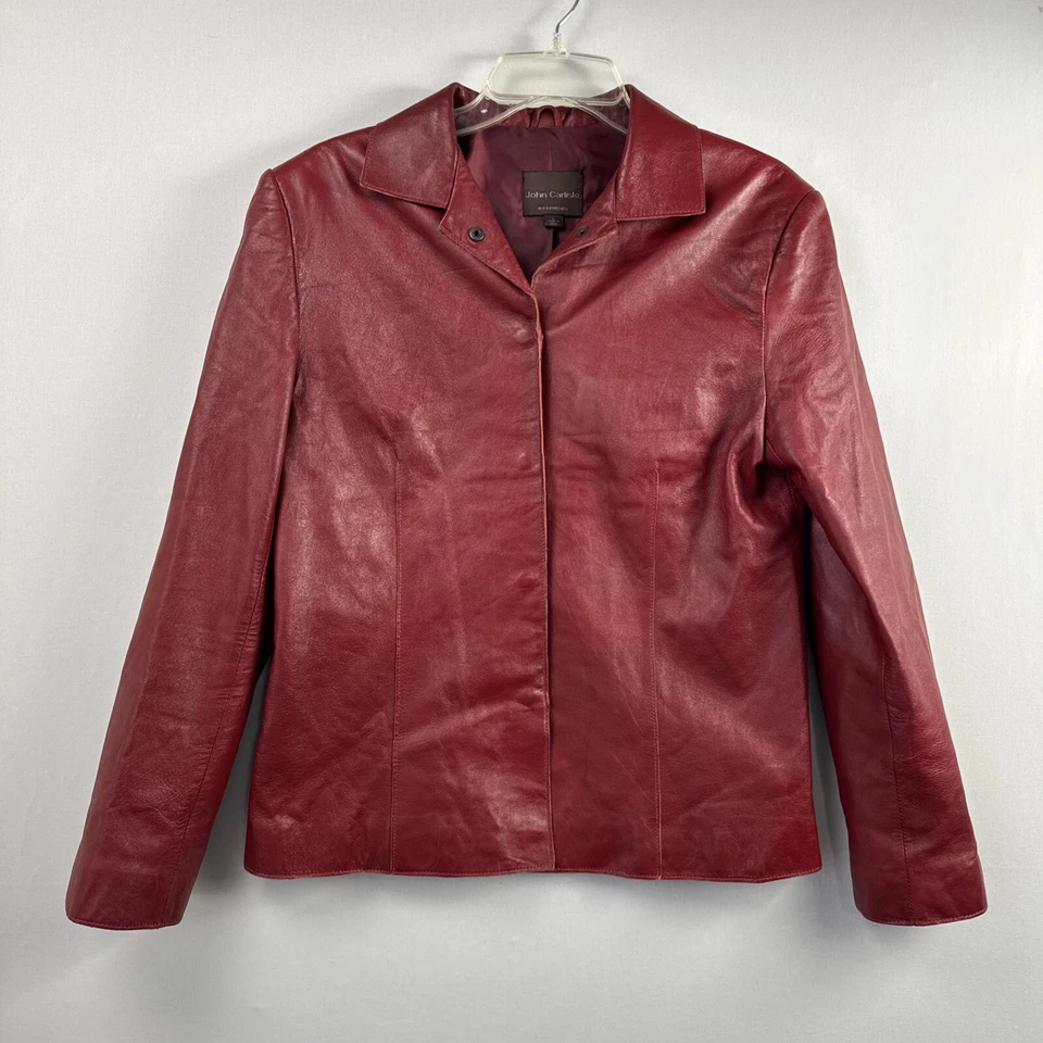 Chaqueta de cuero John Carlisle para mujer talla L roja envejecida Y2K Foto 1 de 4