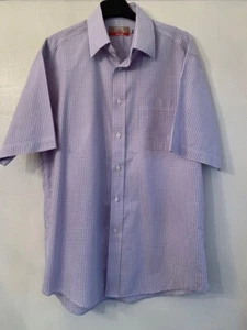 M&S Tailoring Non Iron Short Sleeve gingham check Shirt Lilac . Size 15.5 - Picture 1 of 14